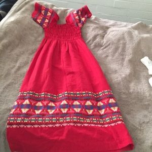 Red embroidered dress, vintage, Central America.
